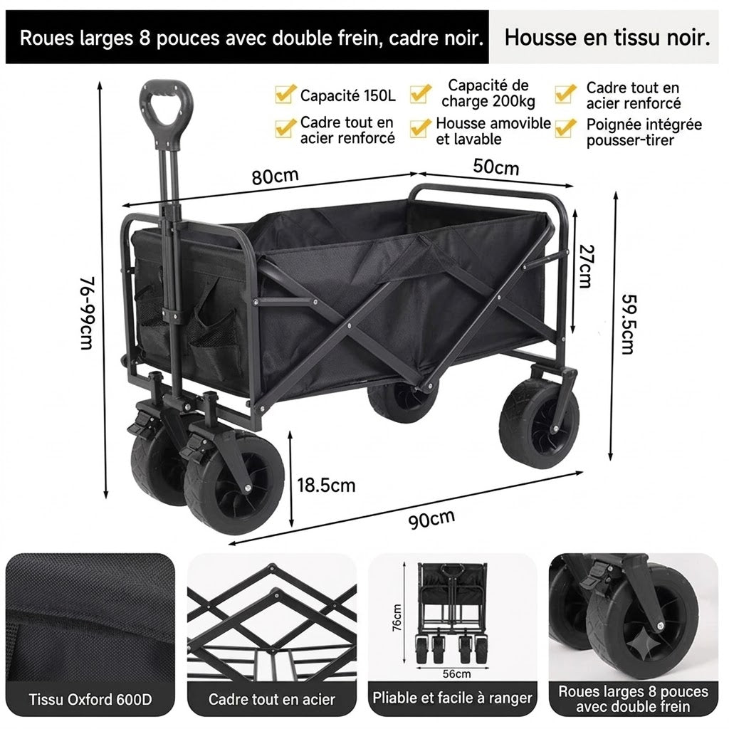 Chariot Balade Pliable pour Chien – Toit Amovible, Tout-Terrain, 200 kg
