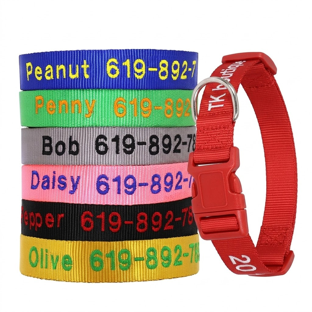 Collier Nylon Brodé Personnalisé pour Chien – Son prénom brodé sur mesure