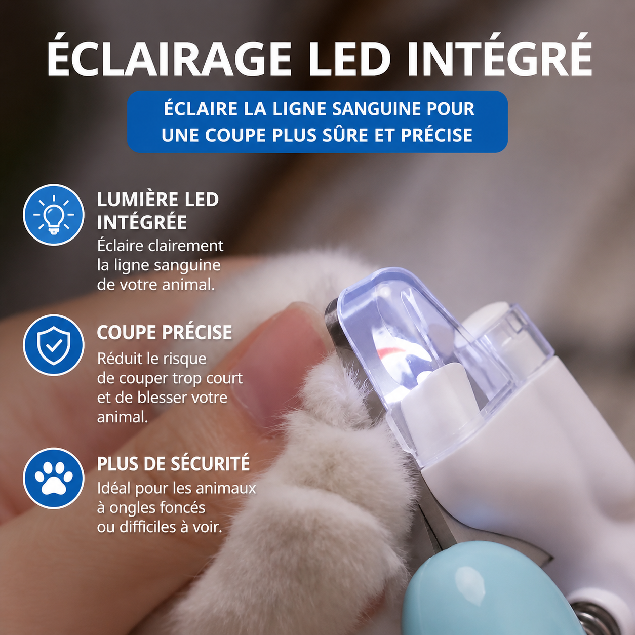 Coupe-Ongles avec Lumière LED pour Chien et Chat – Précis et sans stress