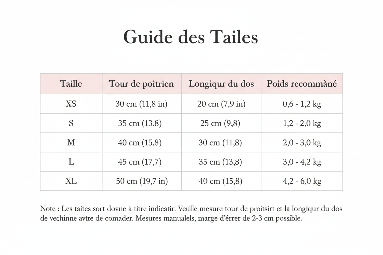 Guide des Tailles - Robe pour Chienne