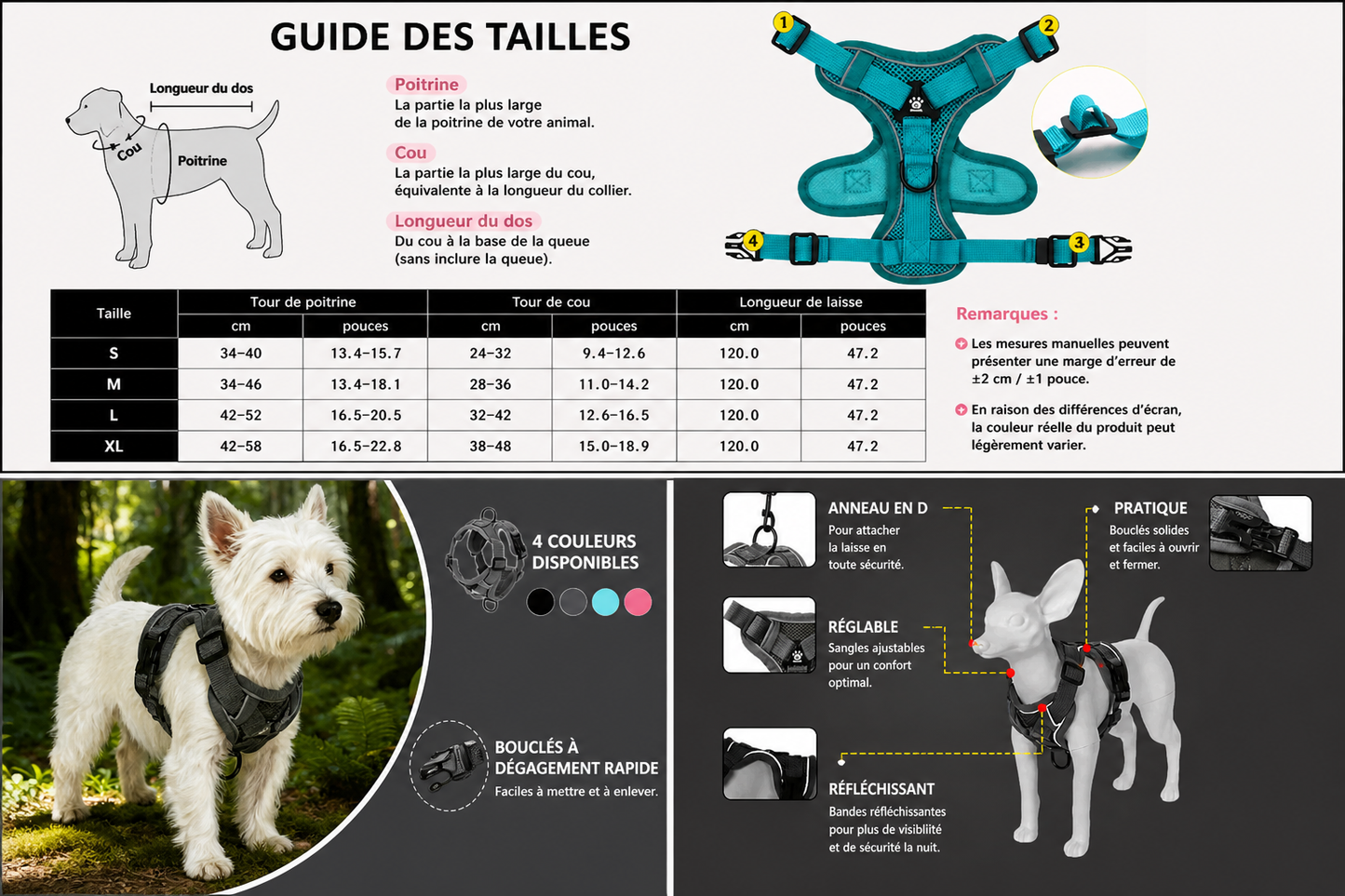 Ensemble Harnais + Laisse Réfléchissant pour Petit Chien et Chat