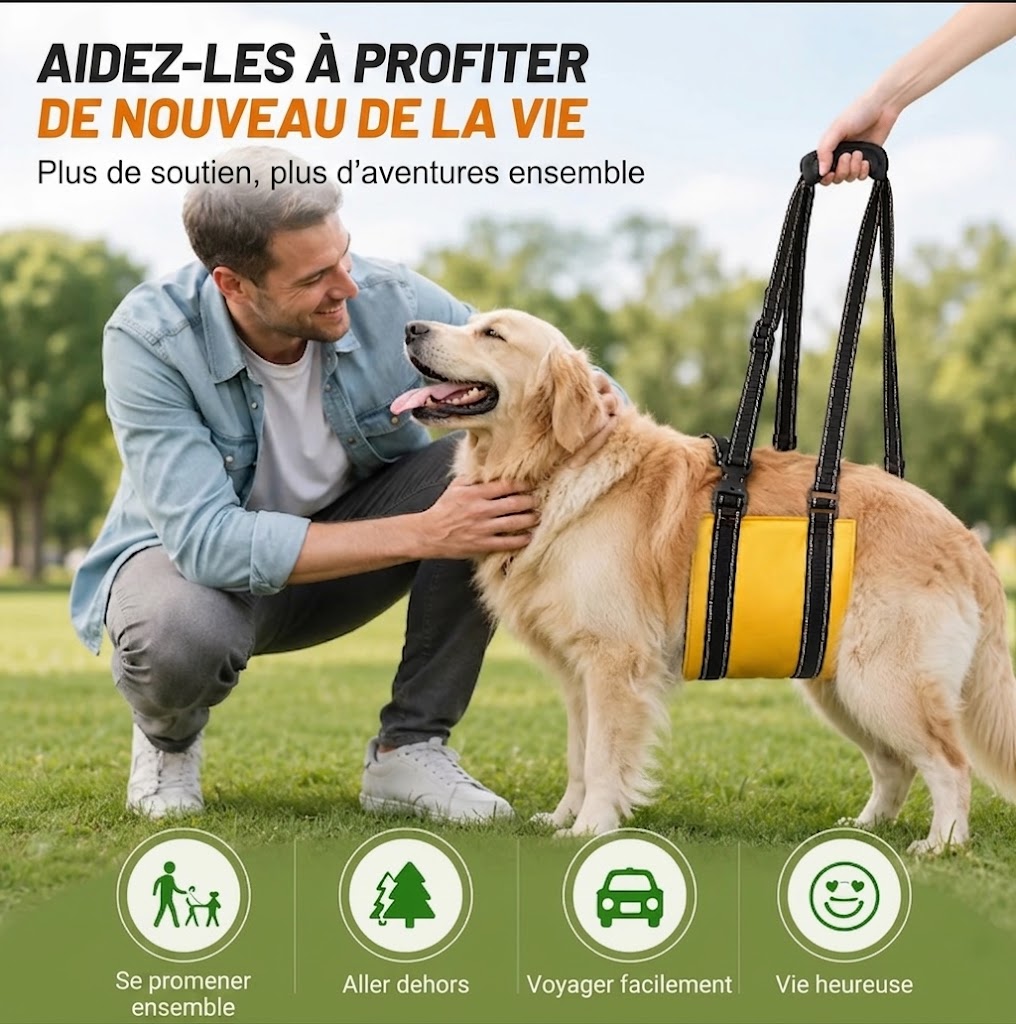 Harnais de Soutien Pattes Arrière – Aide à la Mobilité pour Chien Senior ou Convalescent