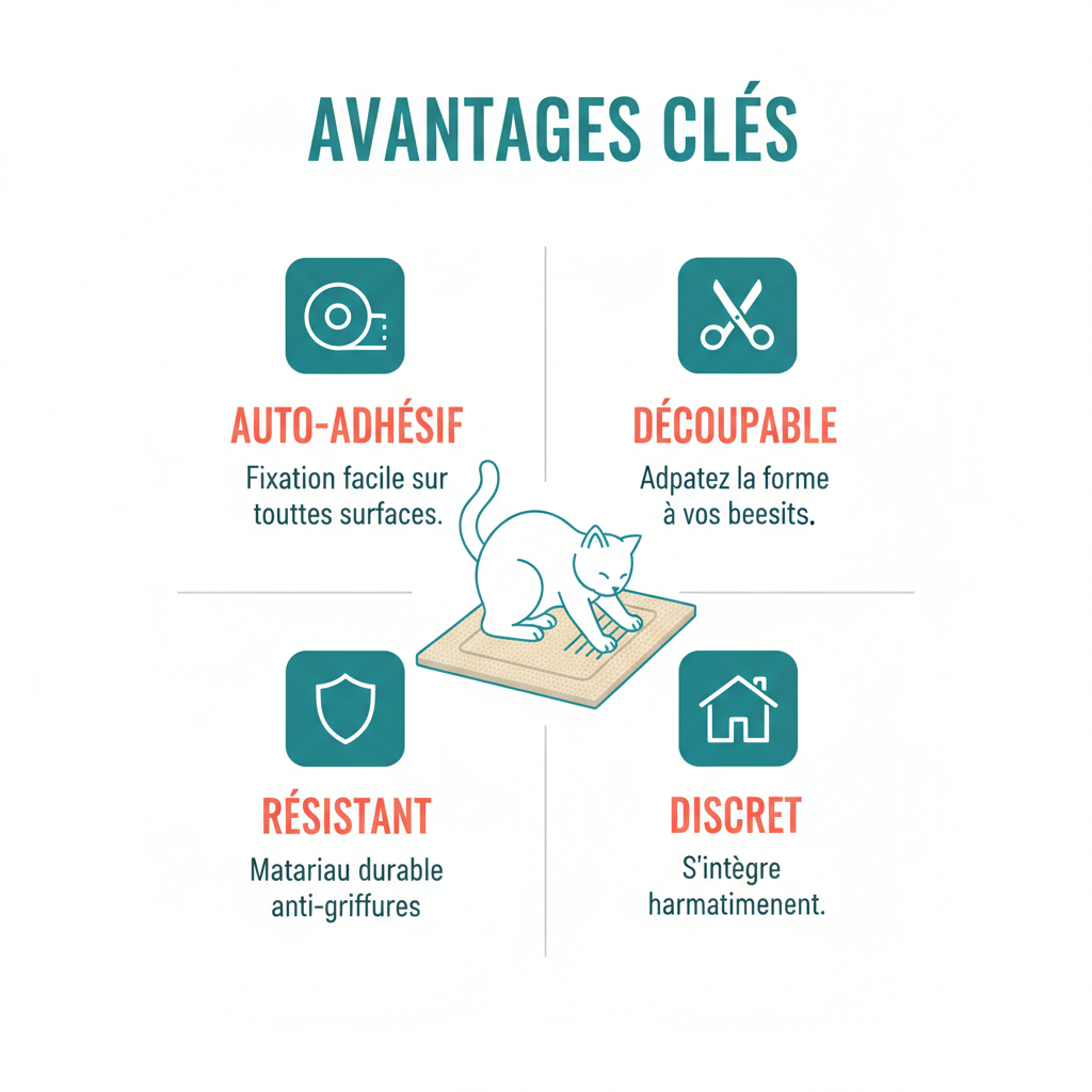 Avantages : Auto-adhésif, Découpable, Résistant, Discret