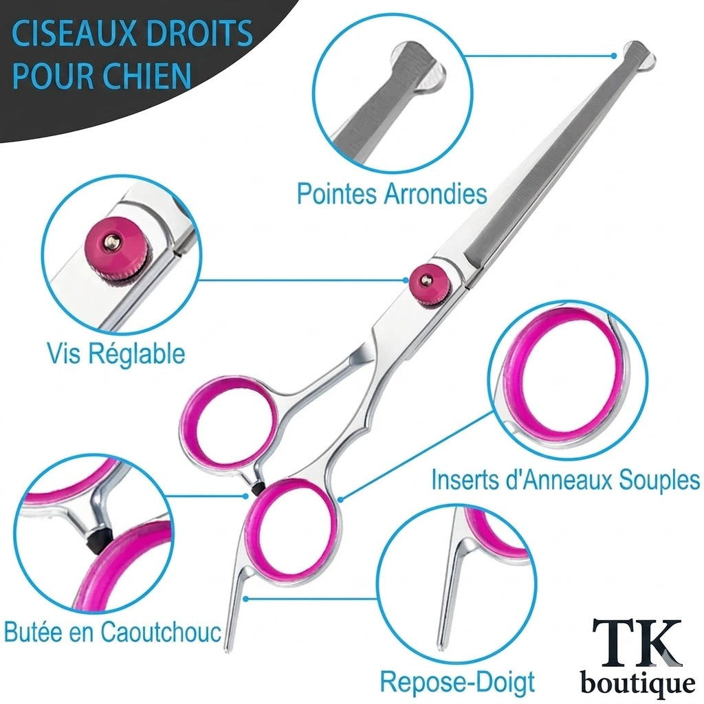 Kit Ciseaux de Toilettage 5 en 1 pour Chien et Chat – Coupe professionnelle à domicile