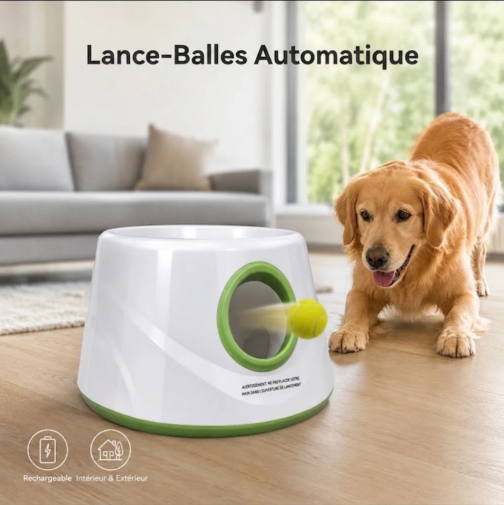 Lanceur Automatique de Balles pour Chien – 3 Distances, Capteur Infrarouge, 3 Balles Incluses
