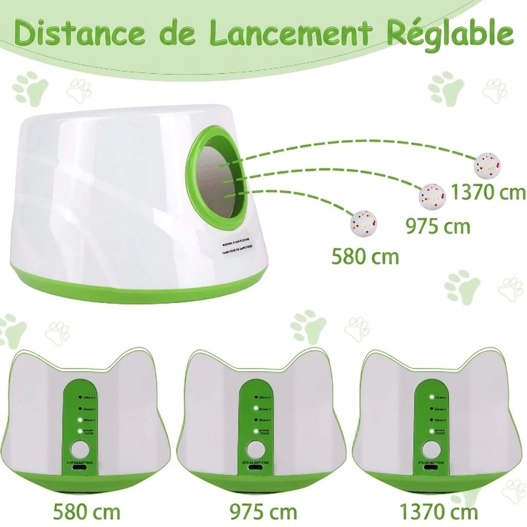 Lanceur Automatique de Balles pour Chien – 3 Distances, Capteur Infrarouge, 3 Balles Incluses