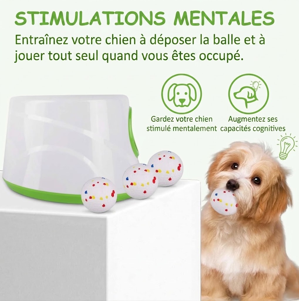 Lanceur Automatique de Balles pour Chien – 3 Distances, Capteur Infrarouge, 3 Balles Incluses