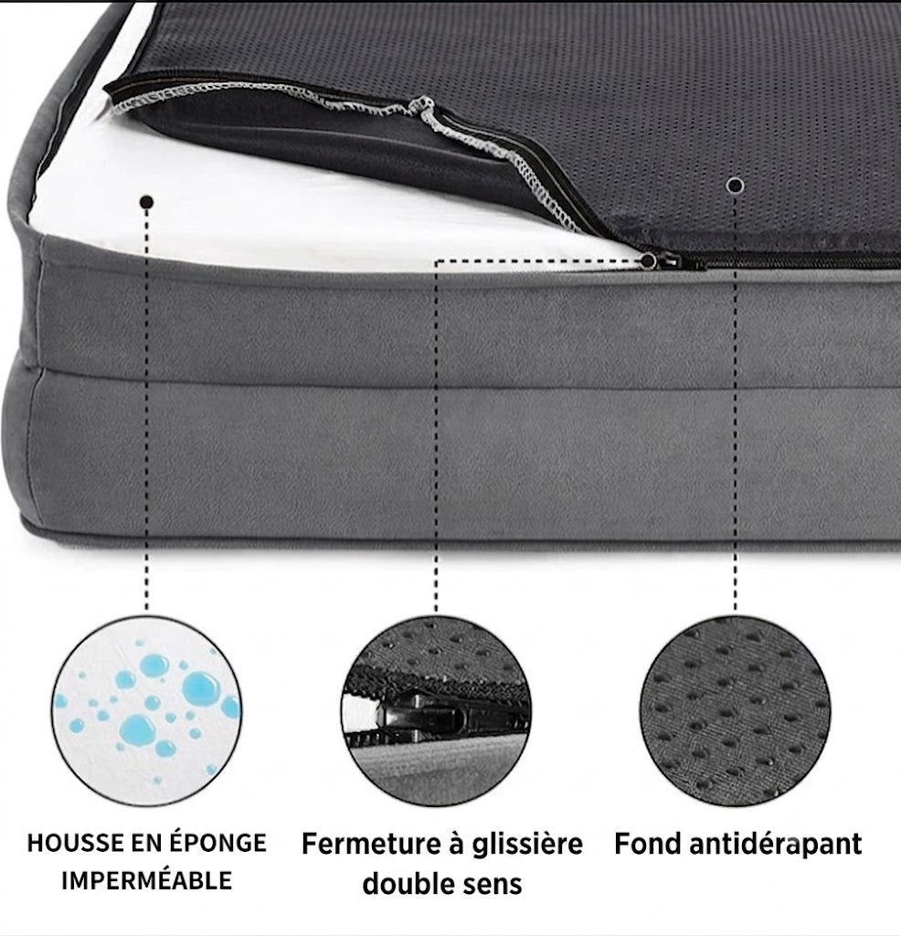 Lit Orthopédique pour Chien – Mousse Mémoire de Forme & Soutien Articulaire