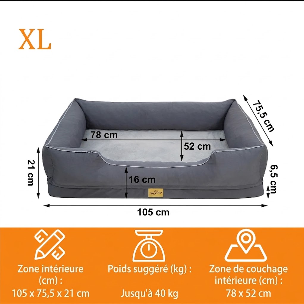 Panier - Lit Orthopédique pour Chien | Tailles M à 3XL