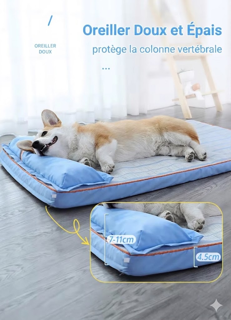 Matelas Rafraîchissant avec Oreiller pour Chien – Confort & Fraîcheur Garantis
