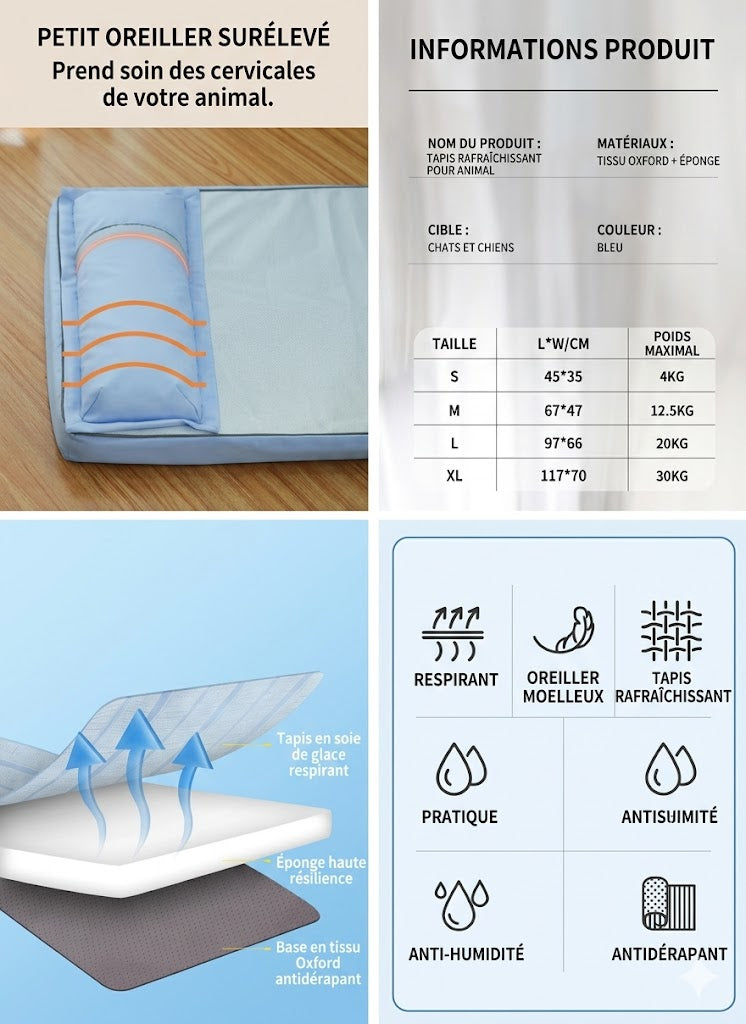 Matelas Rafraîchissant avec Oreiller pour Chien – Confort & Fraîcheur Garantis