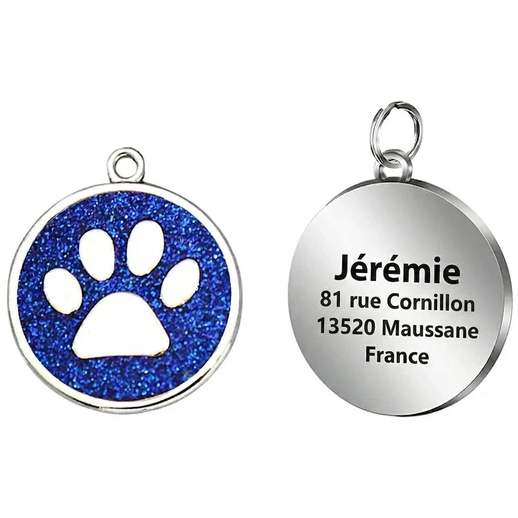Médaille Pailletée – Gravée et Personnalisable pour Chien et Chat