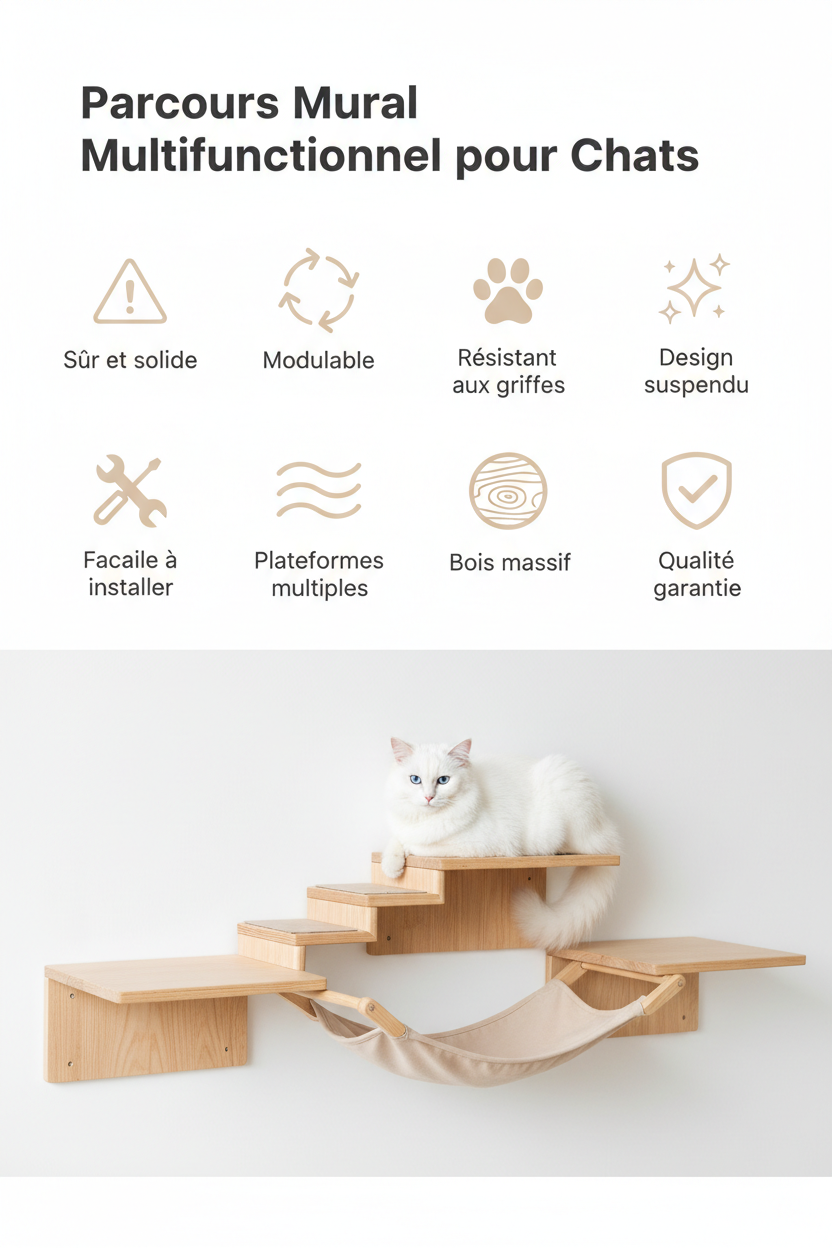 Parcours Mural Multifonctionnel pour Chats