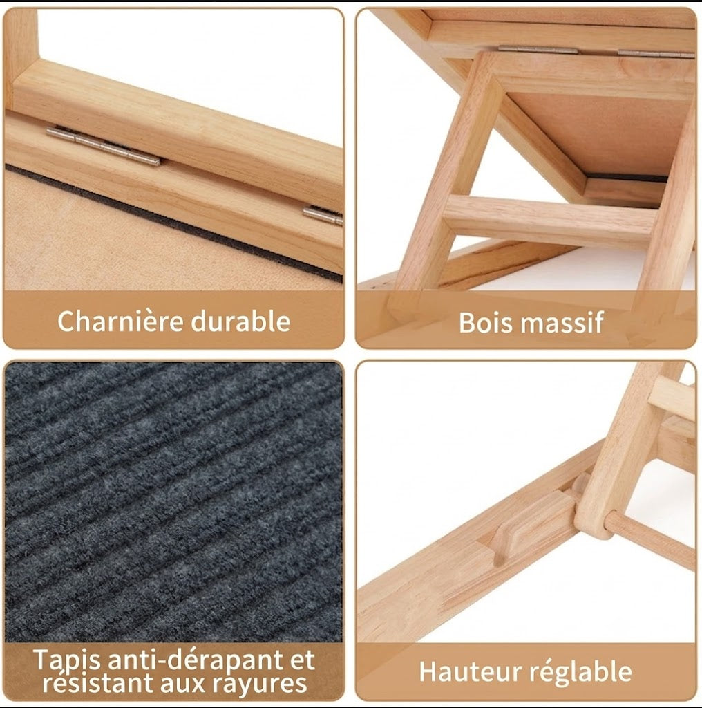 Rampe pour Chien & Chat – Réglable, Pliable, Antidérapante | Bois Massif