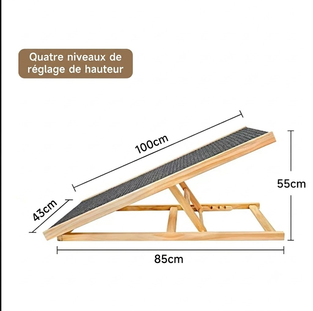 Rampe pour Chien & Chat – Réglable, Pliable, Antidérapante | Bois Massif