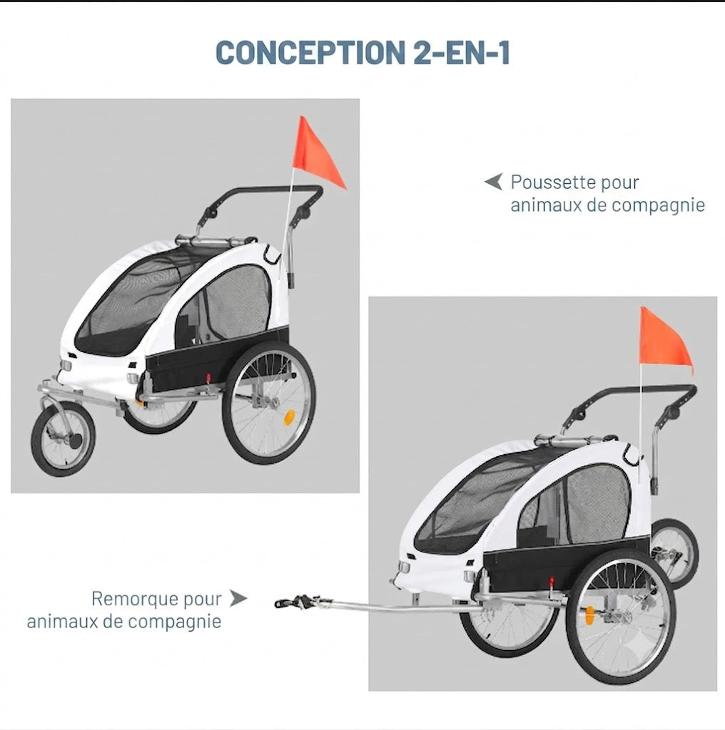Remorque Vélo & Poussette 2 en 1 pour Chien – Pliable, Jusqu'à 60 kg