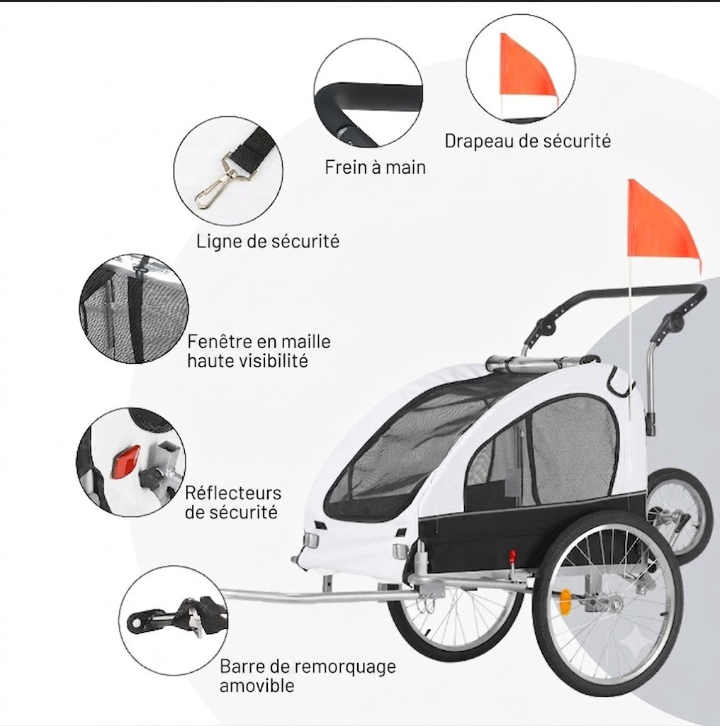 Remorque Vélo & Poussette 2 en 1 pour Chien – Pliable, Jusqu'à 60 kg