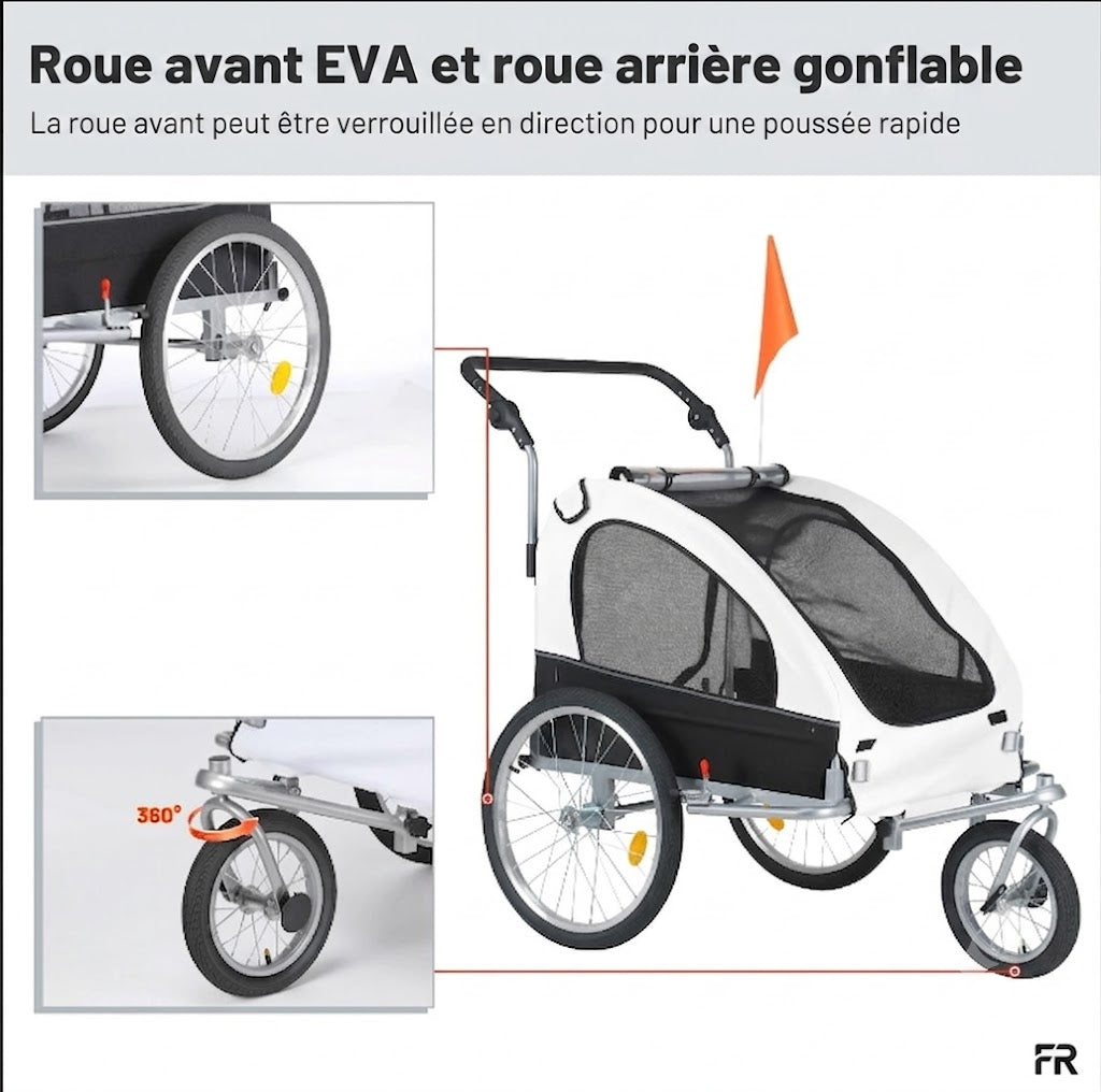 Remorque Vélo & Poussette 2 en 1 pour Chien – Pliable, Jusqu'à 60 kg