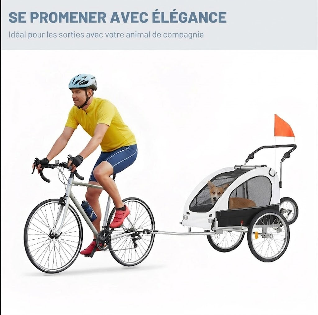 Remorque Vélo & Poussette 2 en 1 pour Chien – Pliable, Jusqu'à 60 kg