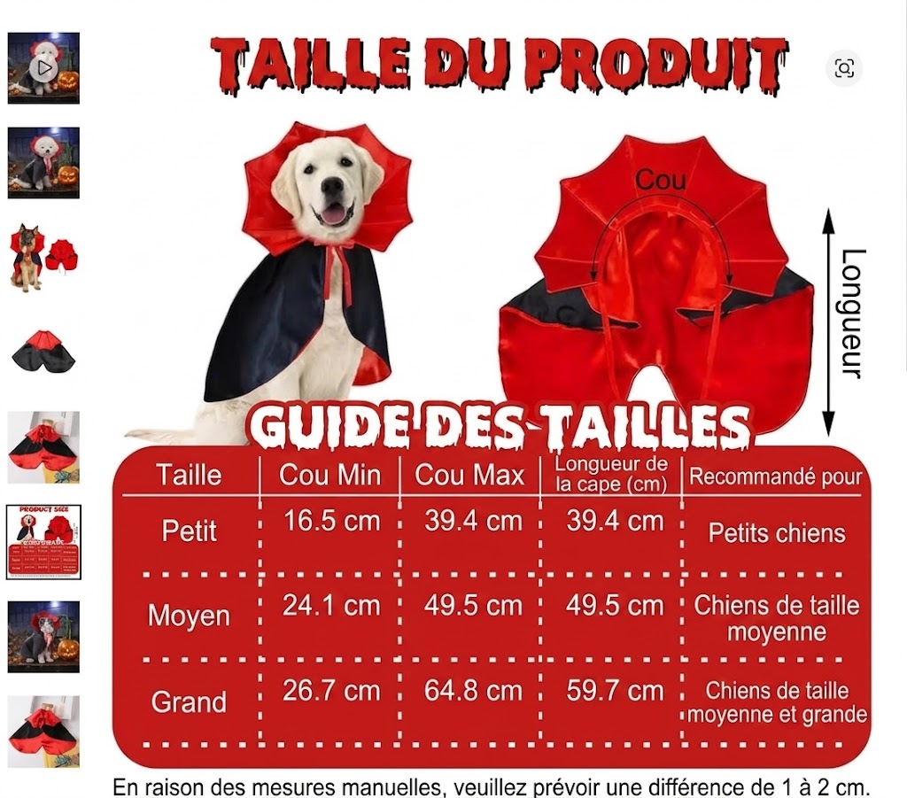 Cape de Vampire pour Chien et Chat – Costume Halloween Dracula