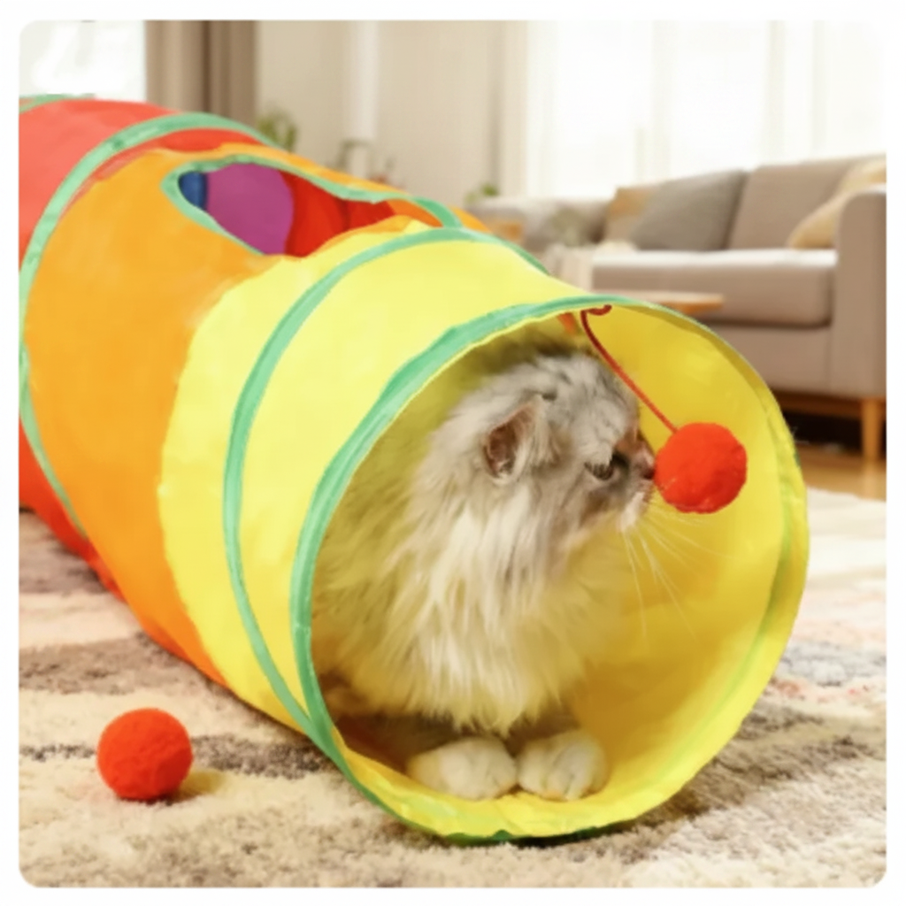 Tunnel Interactif Coloré pour Chat – Cache-cache version féline