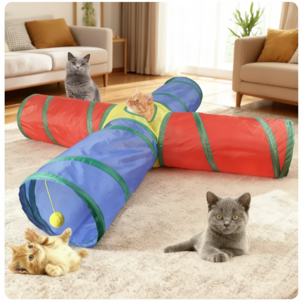 Tunnel Interactif Coloré pour Chat – Cache-cache version féline