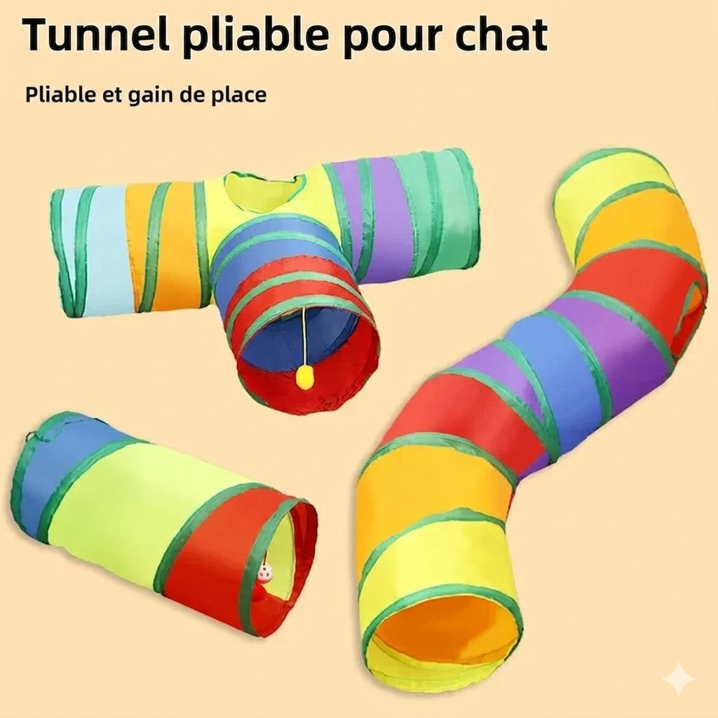 Tunnel Interactif Coloré pour Chat – Cache-cache version féline