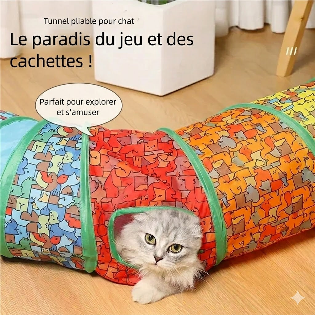 Tunnel Interactif Coloré pour Chat – Cache-cache version féline